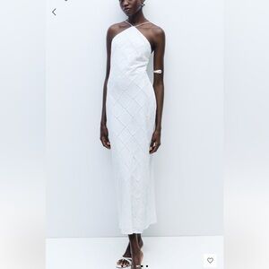 Mango Embroidered White Halter Dress. New with tags. Size small